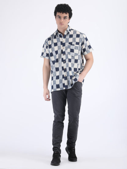 COTTON FLEX CHECK SUMMER SHIRT IN NAVY