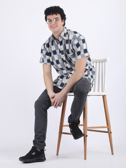 COTTON FLEX CHECK SUMMER SHIRT IN NAVY