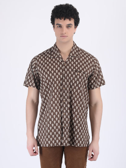 COTTON BLOCK PRINT SUMMER SHIRT IN TIRAMISU