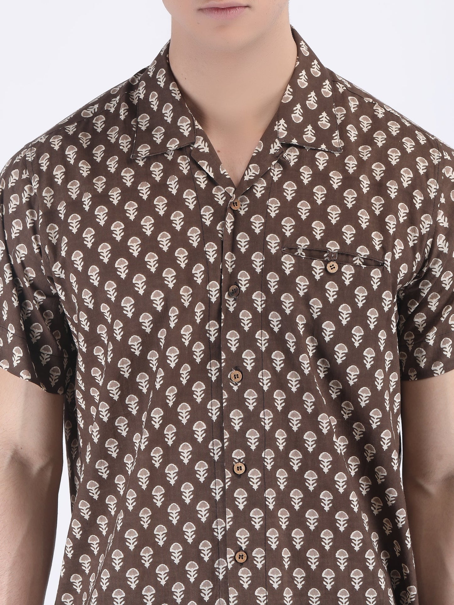 COTTON BLOCK PRINT SUMMER SHIRT IN TIRAMISU