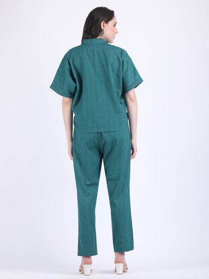 COTTON FLEX SELF STRIPED COORD SET ALPINE GREEN