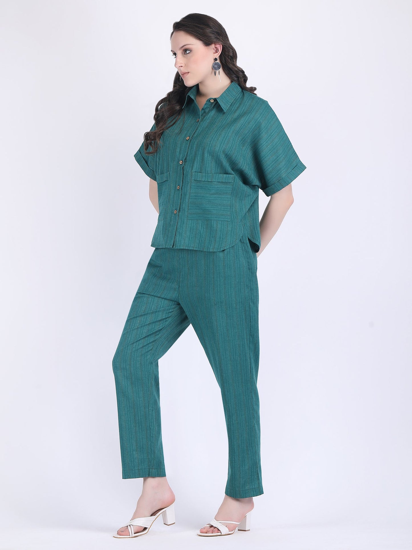COTTON FLEX SELF STRIPED COORD SET ALPINE GREEN