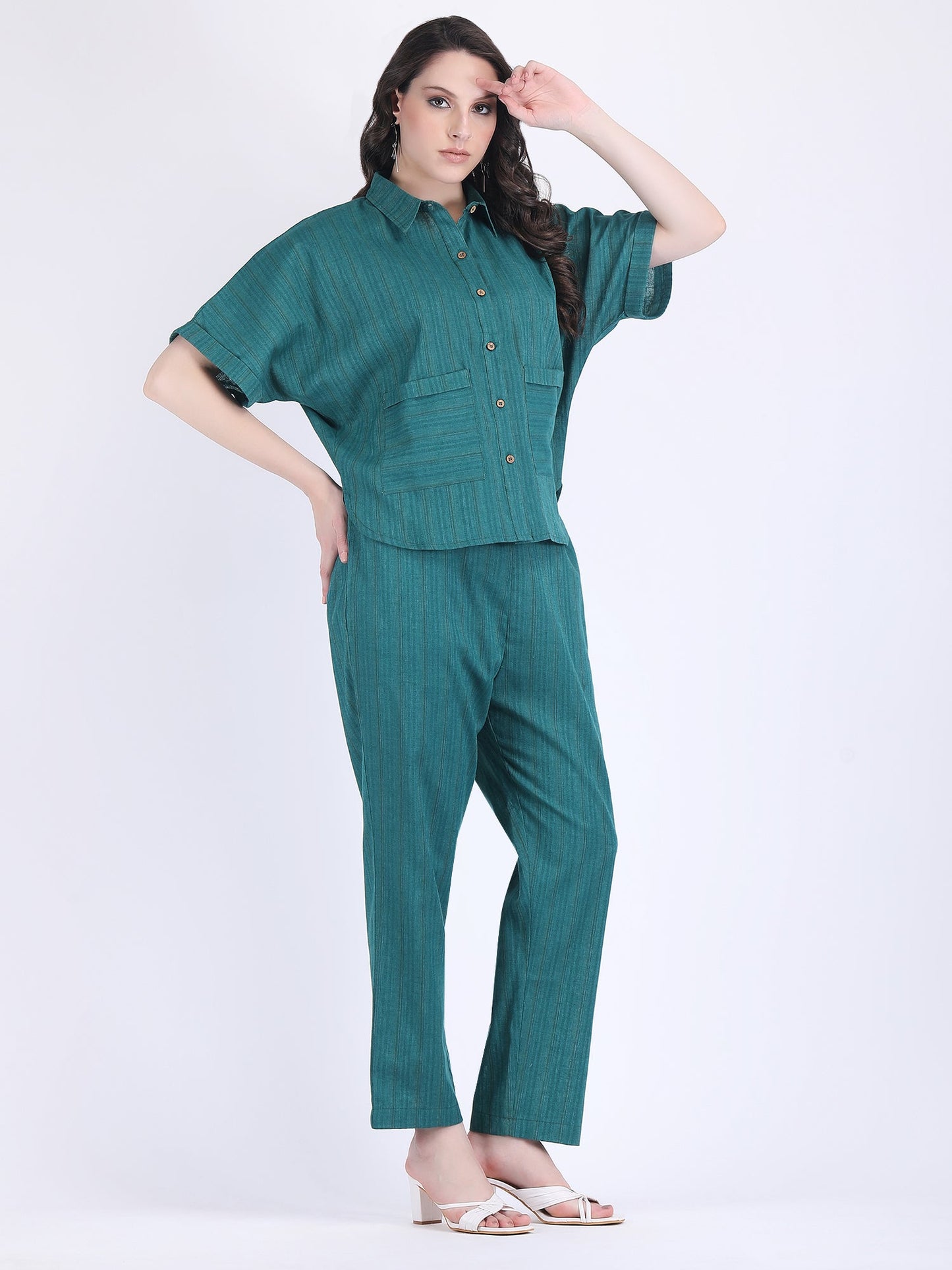 COTTON FLEX SELF STRIPED COORD SET ALPINE GREEN