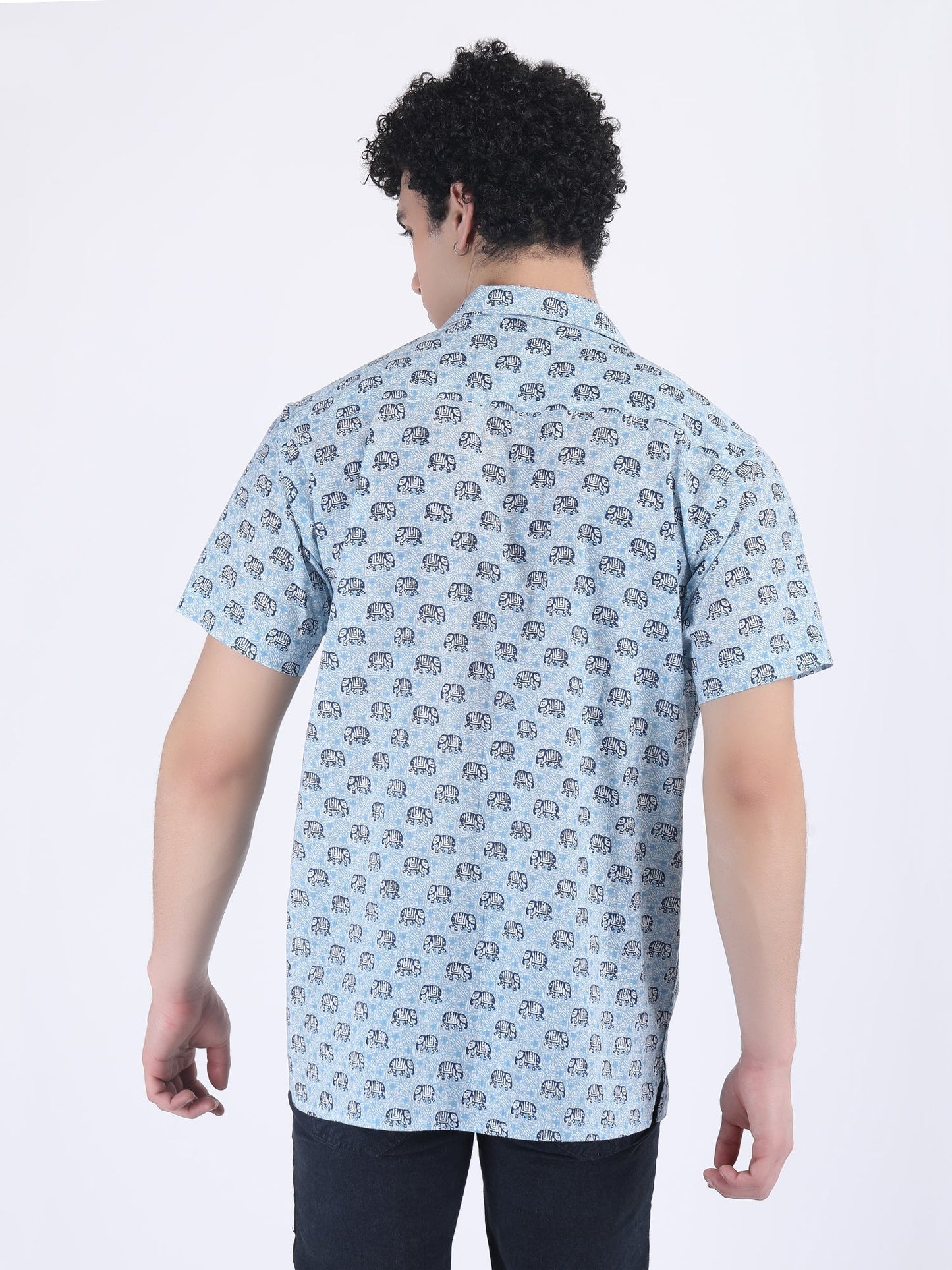 COTTON PRINT SUMMER SHIRT IN BLUE ELEPHANT