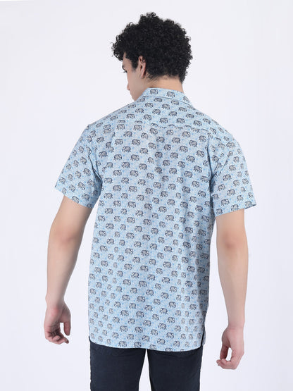COTTON PRINT SUMMER SHIRT IN BLUE ELEPHANT