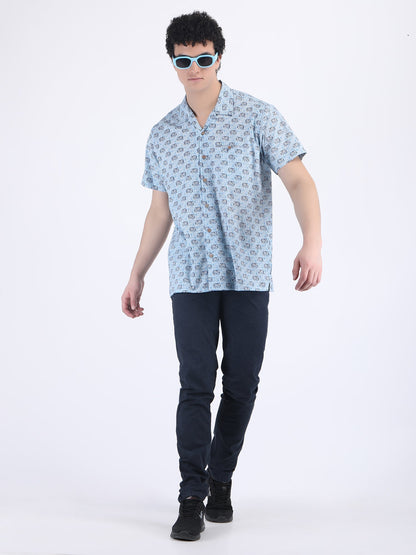 COTTON PRINT SUMMER SHIRT IN BLUE ELEPHANT