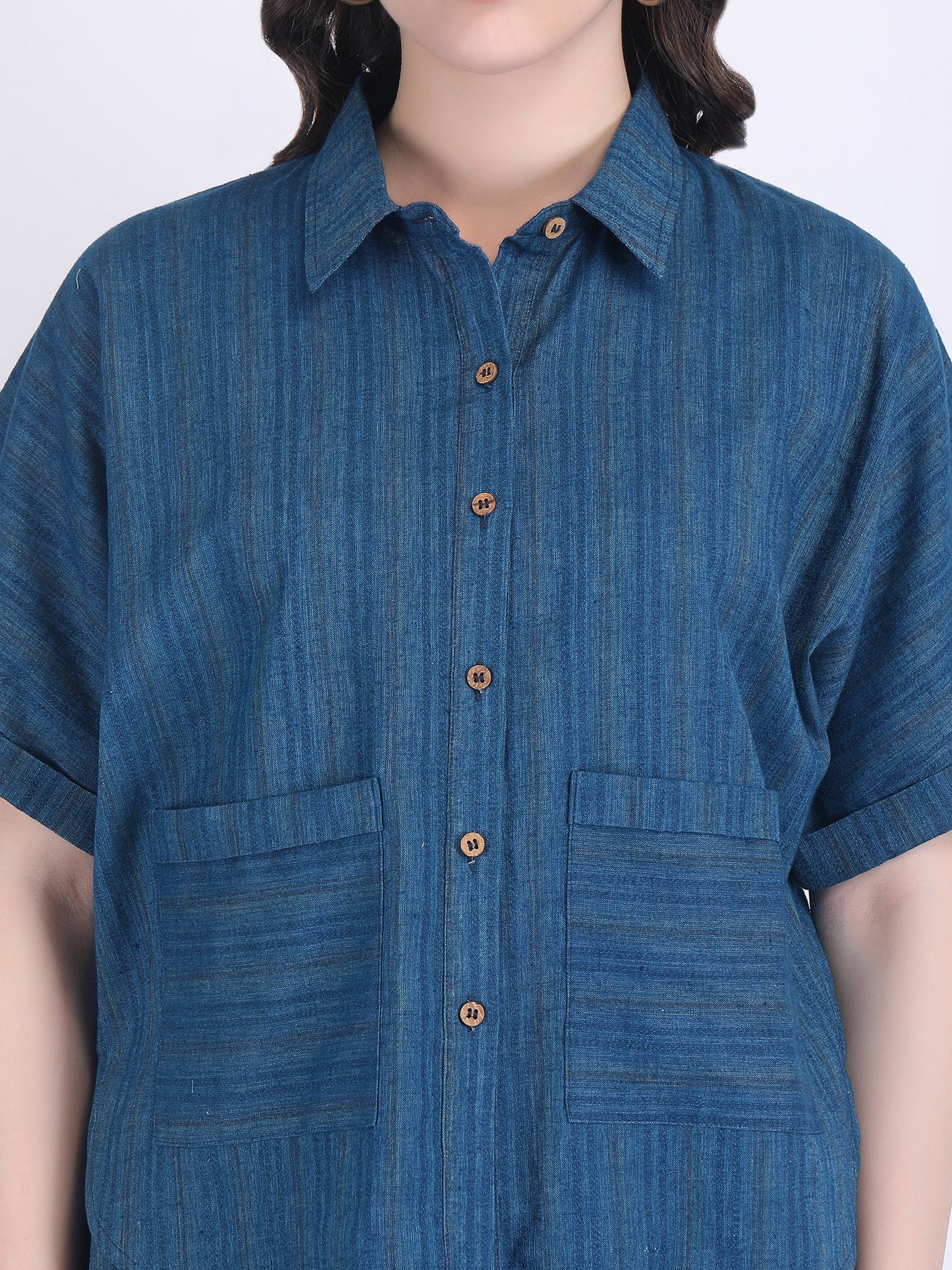 COTTON FLEX SELF STRIPED COORD SET NAVY