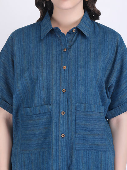 COTTON FLEX SELF STRIPED COORD SET NAVY