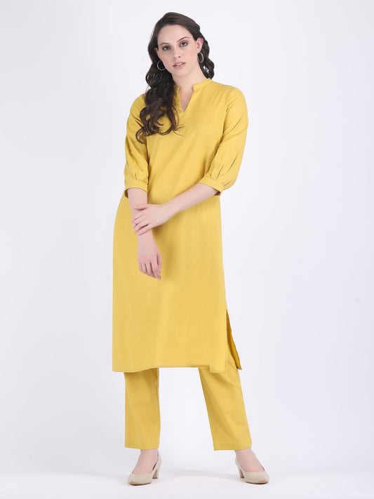 COTTON FLEX COMFORT WEAR KURTA SET LEMON CURRY