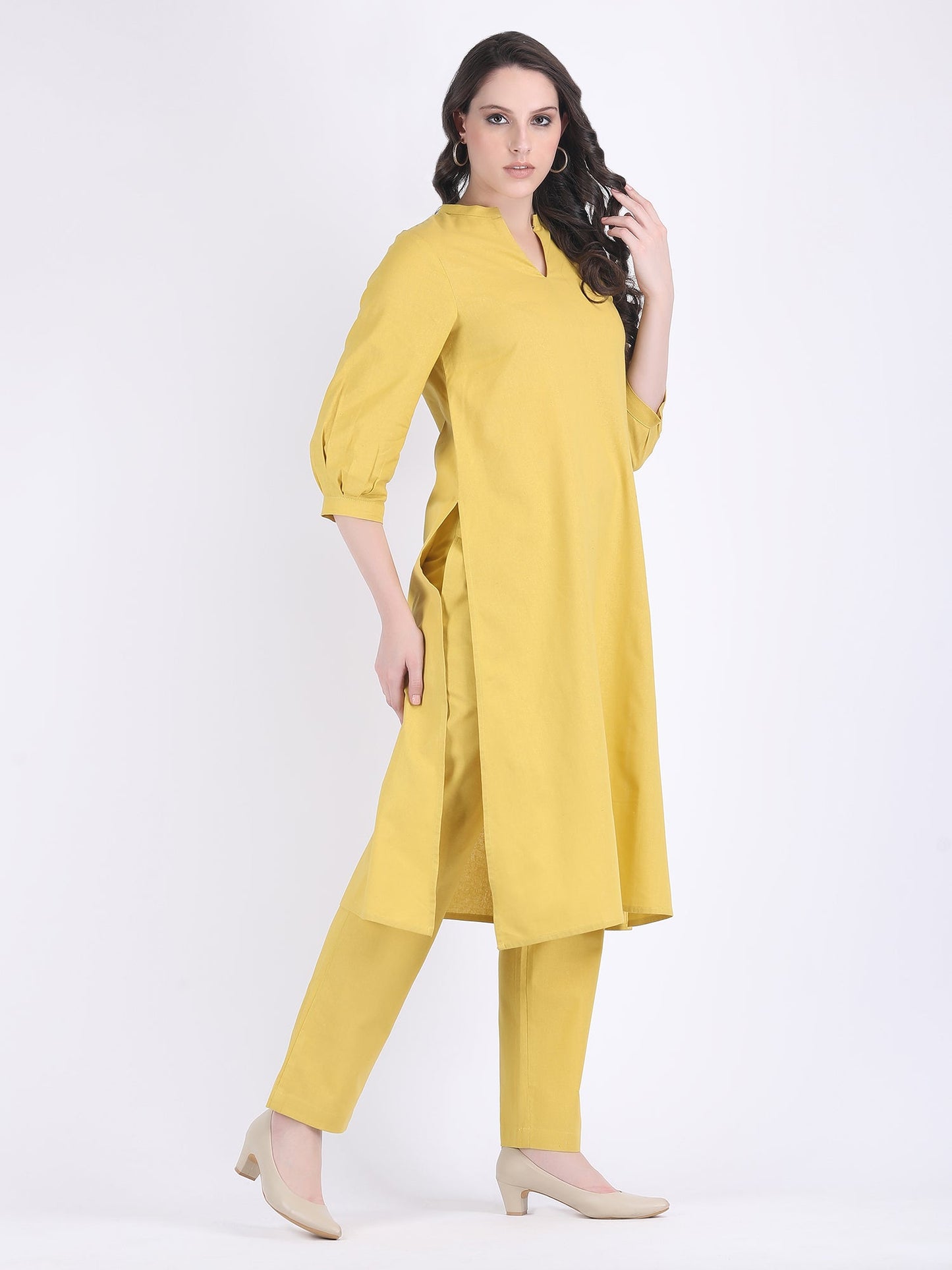 COTTON FLEX COMFORT WEAR KURTA SET LEMON CURRY