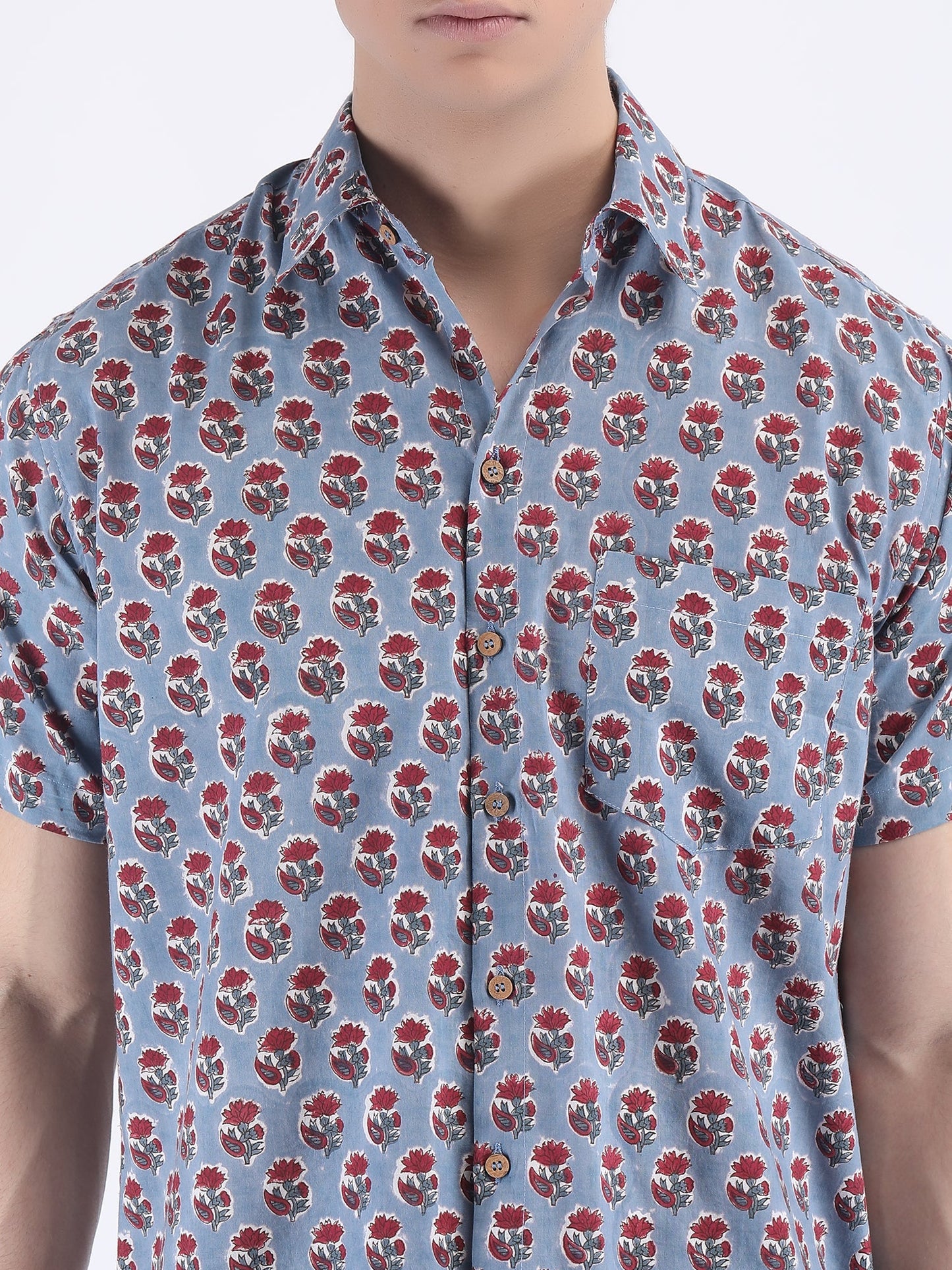 COTTON SUMMER SHIRT BLOCK PRINT IN INDIGO