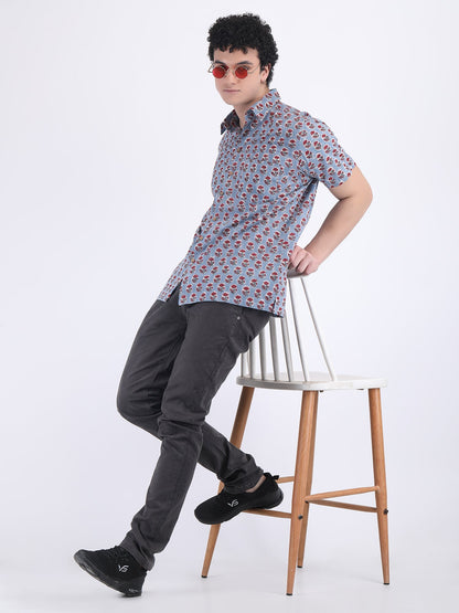 COTTON SUMMER SHIRT BLOCK PRINT IN INDIGO