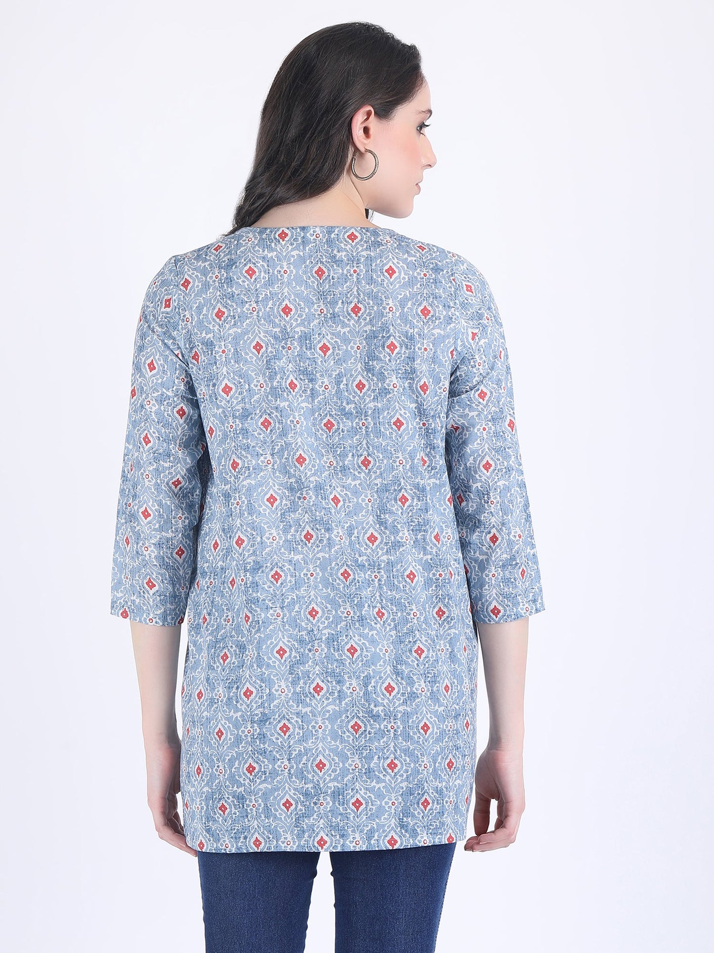 COTTON PRINT A LINE KURTI SKY BLUE