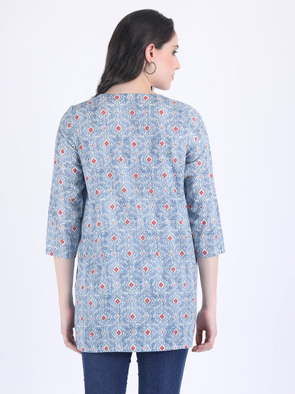 COTTON PRINT A LINE KURTI SKY BLUE
