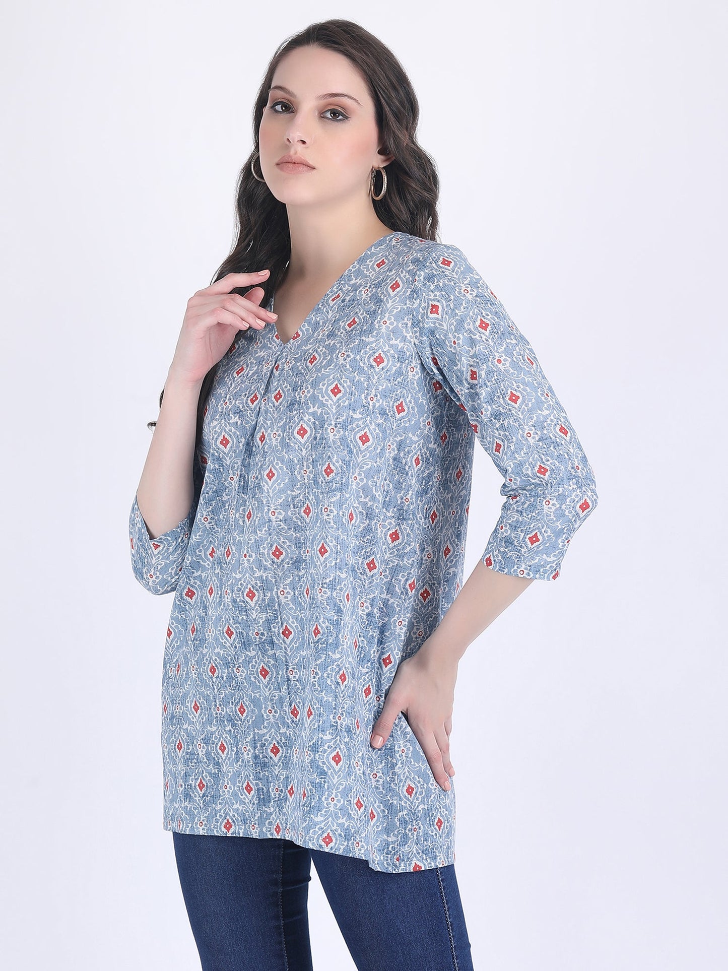 COTTON PRINT A LINE KURTI SKY BLUE