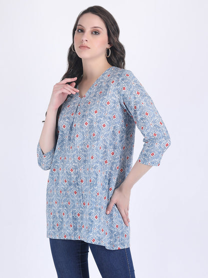 COTTON PRINT A LINE KURTI SKY BLUE