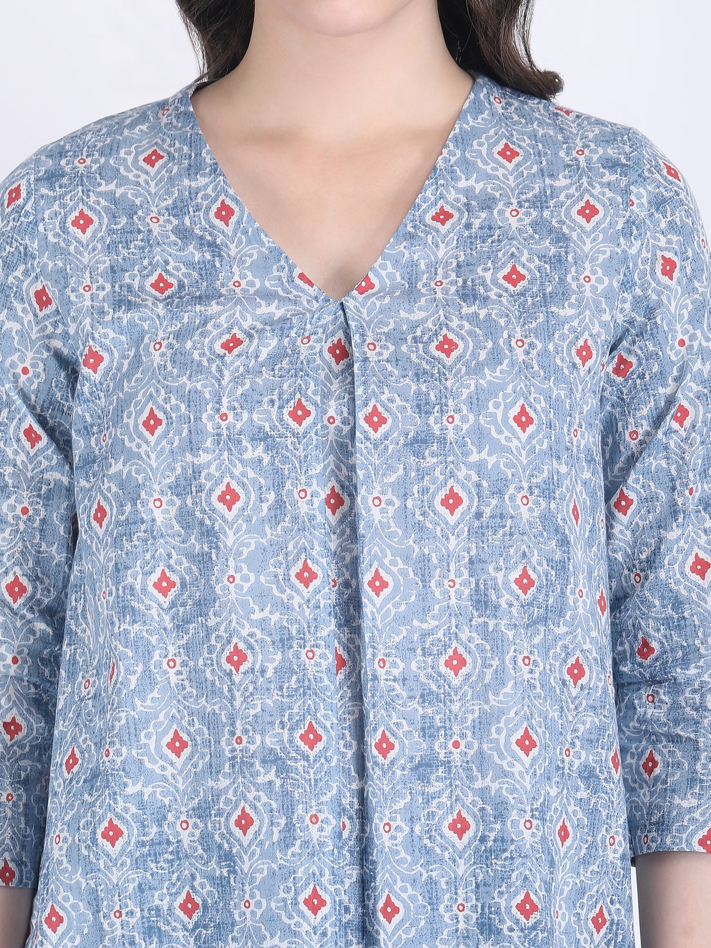 COTTON PRINT A LINE KURTI SKY BLUE