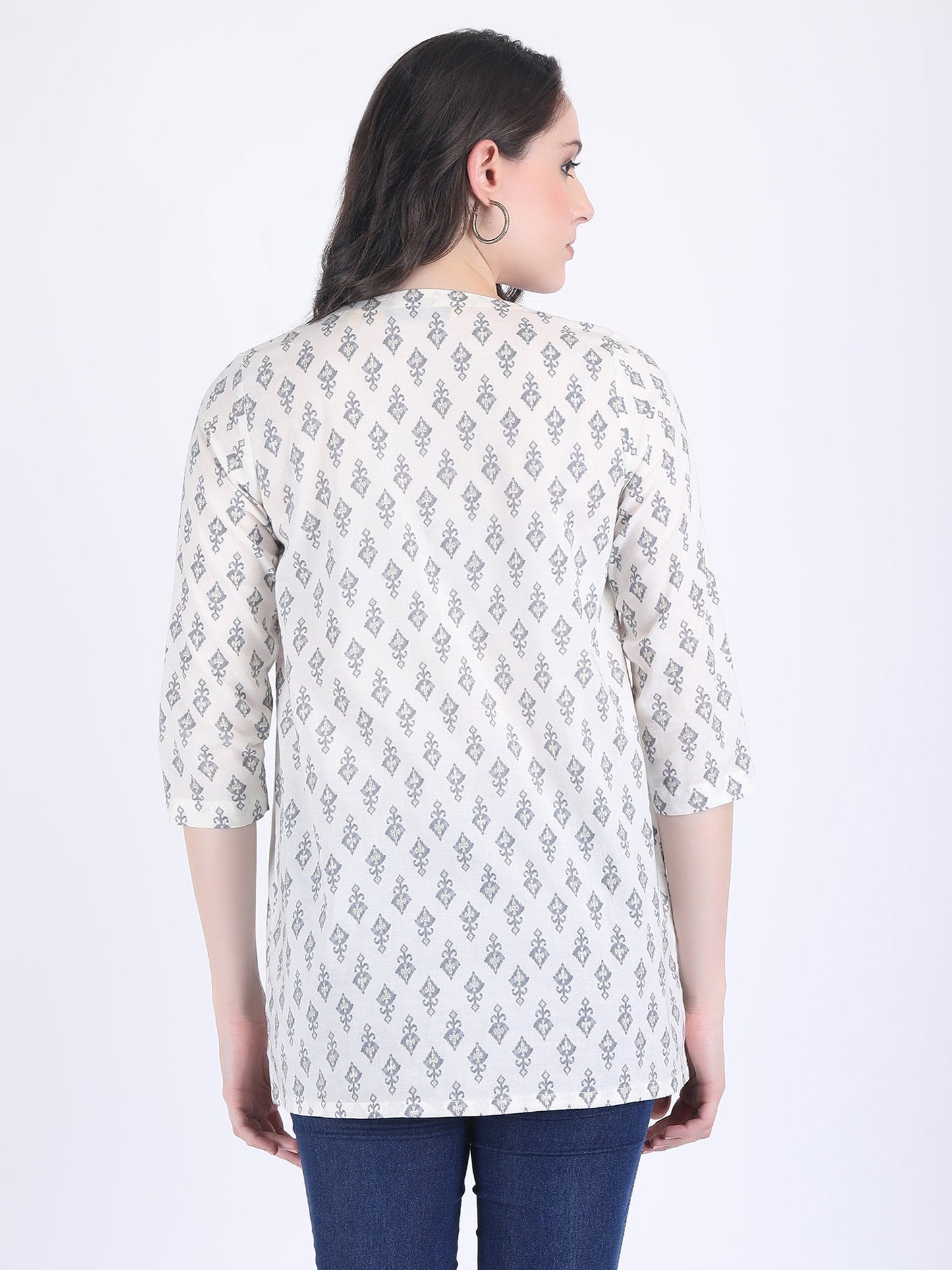 COTTON PRINT A LINE KURTI OFF WHITE GREY