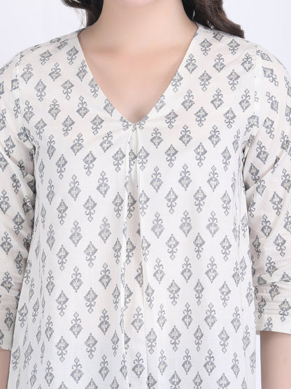 COTTON PRINT A LINE KURTI OFF WHITE GREY
