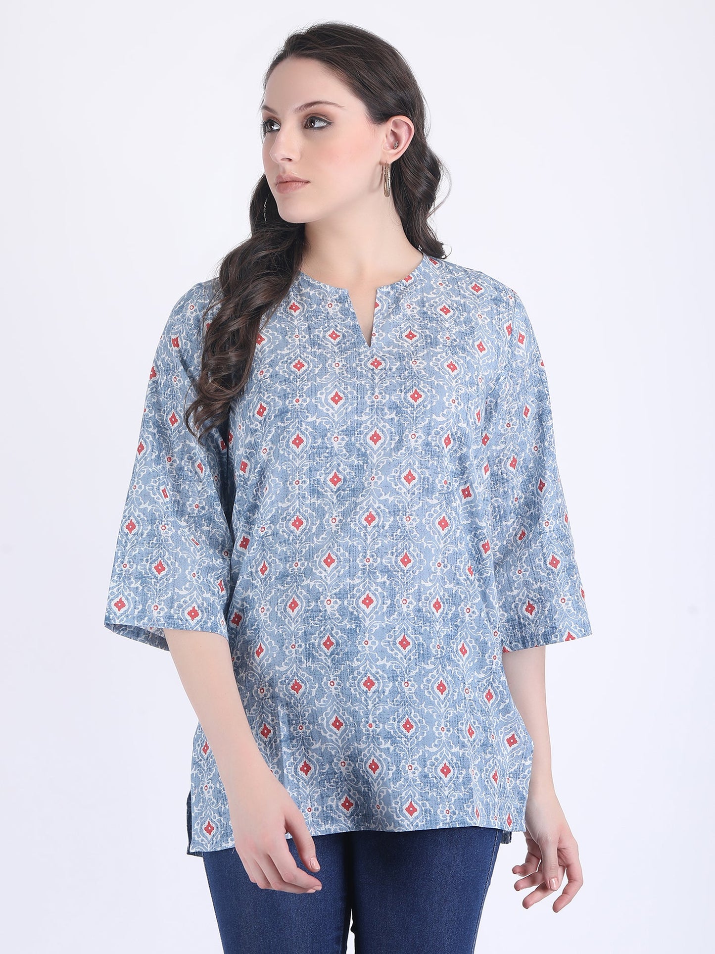 COTTON PRINT KURTI COLOUR SKY BLUE