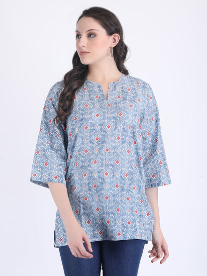 COTTON PRINT KURTI COLOUR SKY BLUE