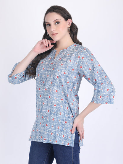 COTTON PRINT KURTI COLOUR SKY BLUE
