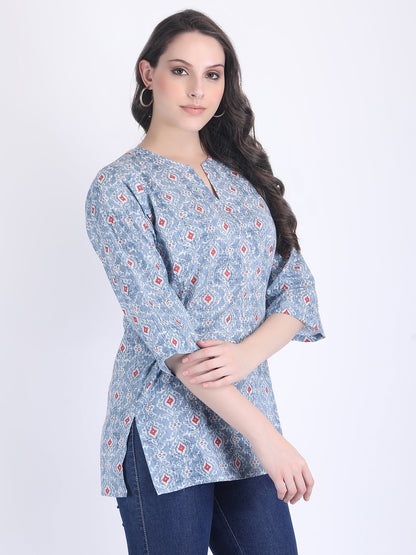 COTTON PRINT KURTI COLOUR SKY BLUE