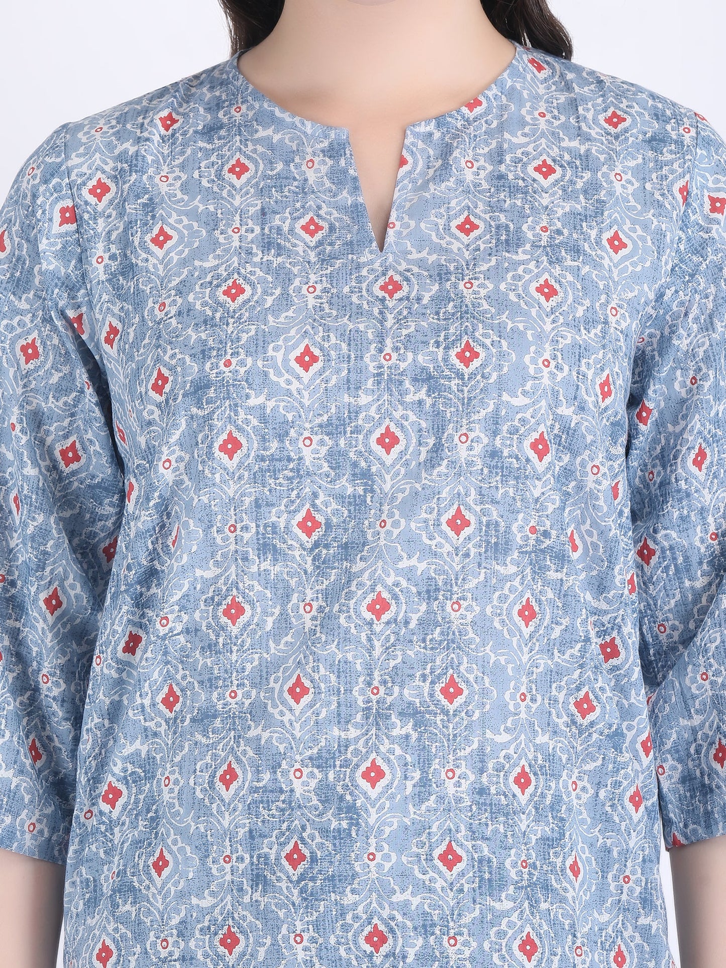 COTTON PRINT KURTI COLOUR SKY BLUE