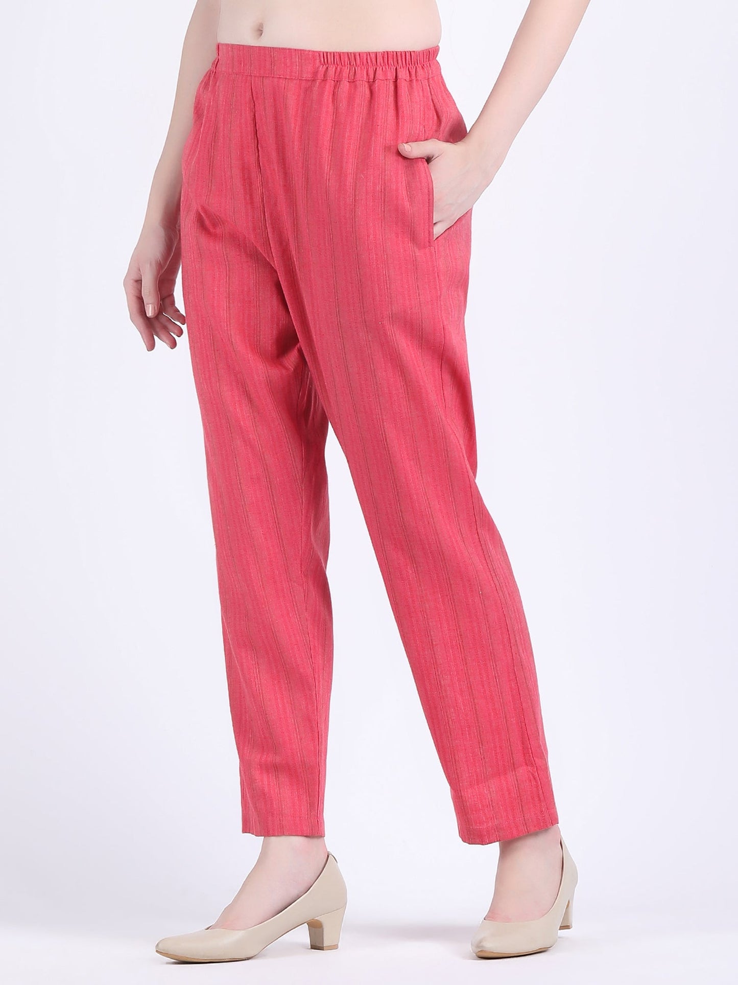 COTTON FLEX SELF STRIPED COORD SET RASPBERRY WINE
