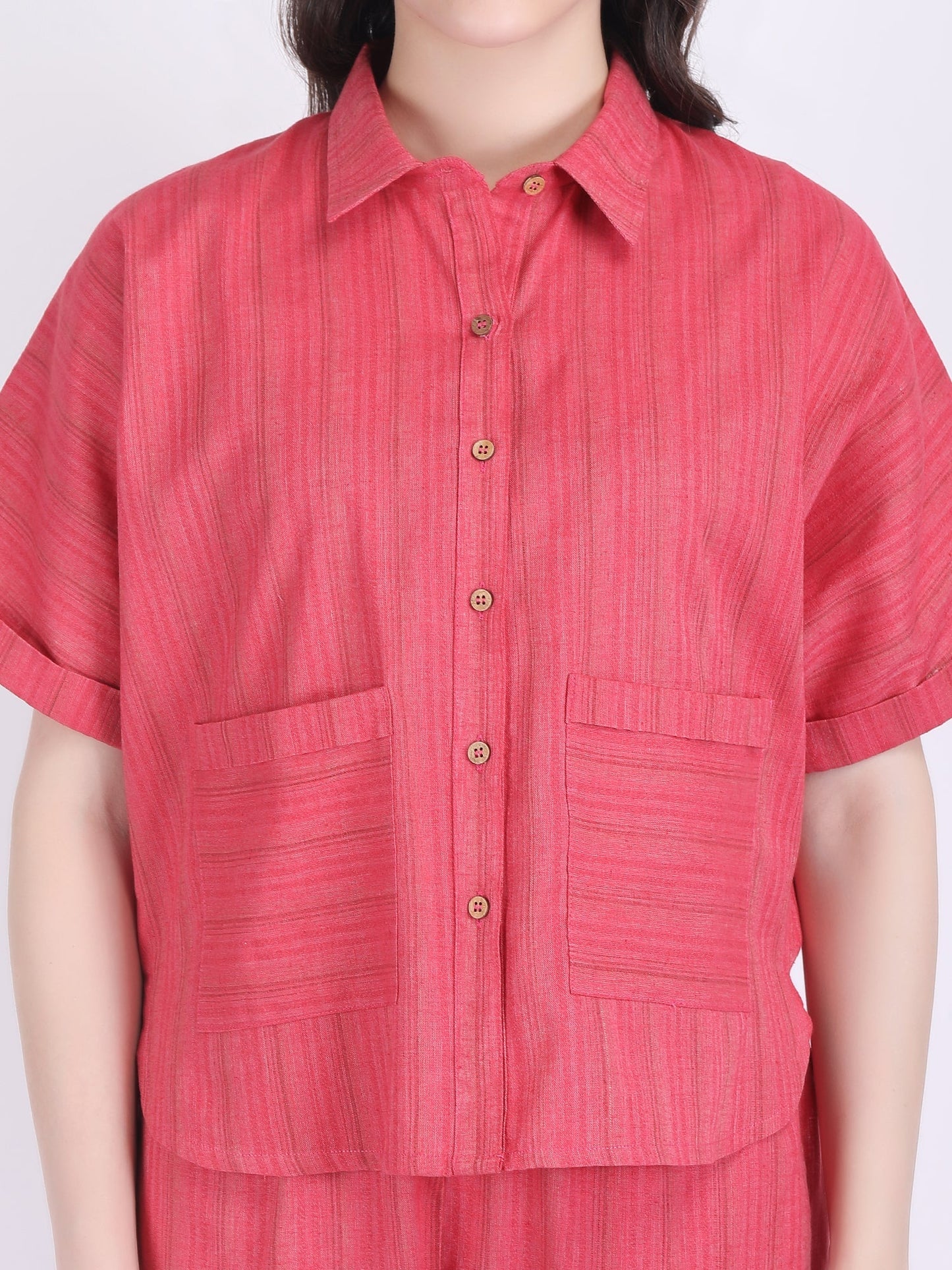 COTTON FLEX SELF STRIPED COORD SET RASPBERRY WINE