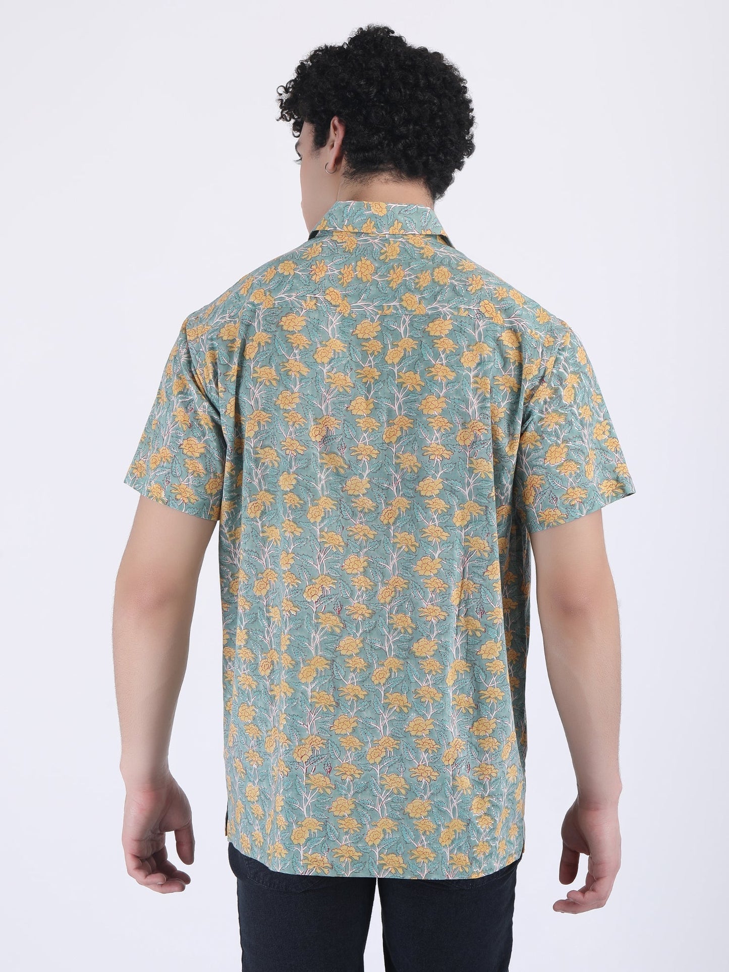 COTTON FLOWER PRINT SUMMER SHIRT IN GREEN YELLOW