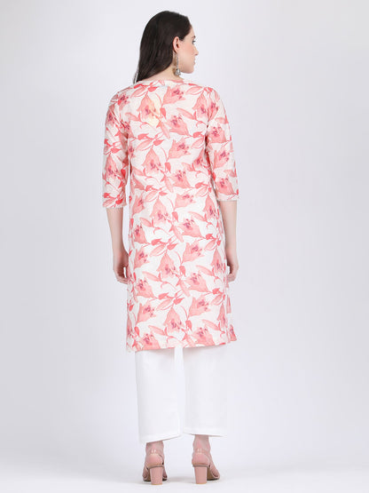 COTTON CHANDERI COMFORT WEAR KURTA SET WITH PEARL LACE TULIP PINK