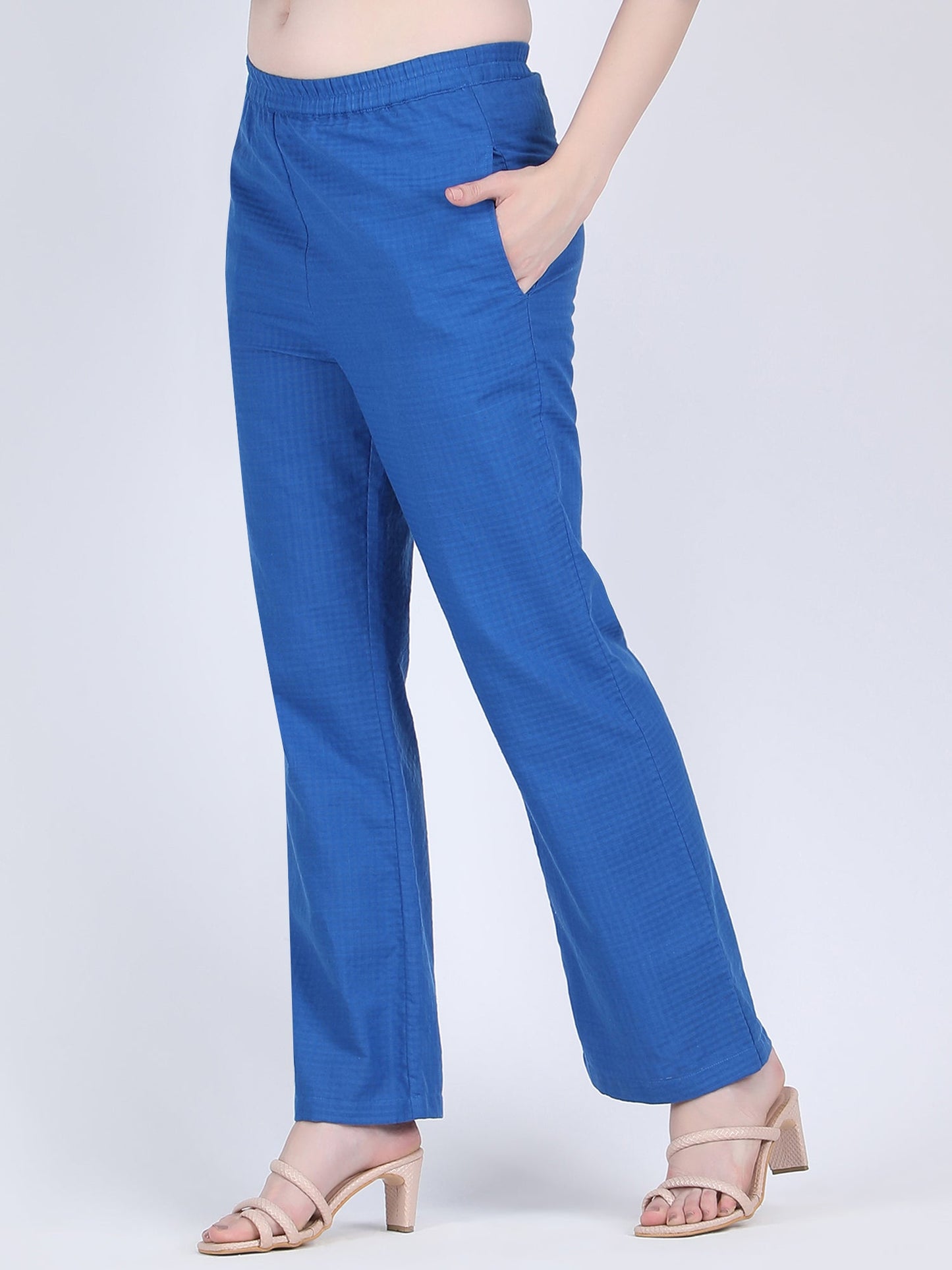 COTTON CHECK COLLARED CHEST POCKETS COORD SET DIVA BLUE