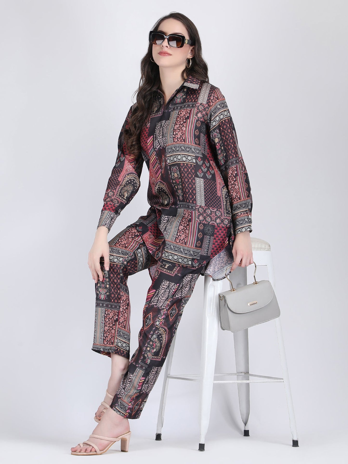 RAYON LONG COORD SET COLOUR BLACK