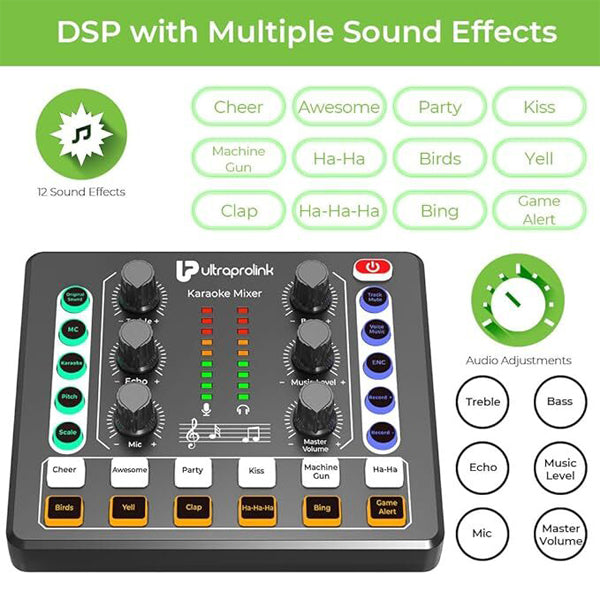 UltraProlink UM1002PRO Sing Along Karaoke Bluetooth Mixer with Karaoke Microphone