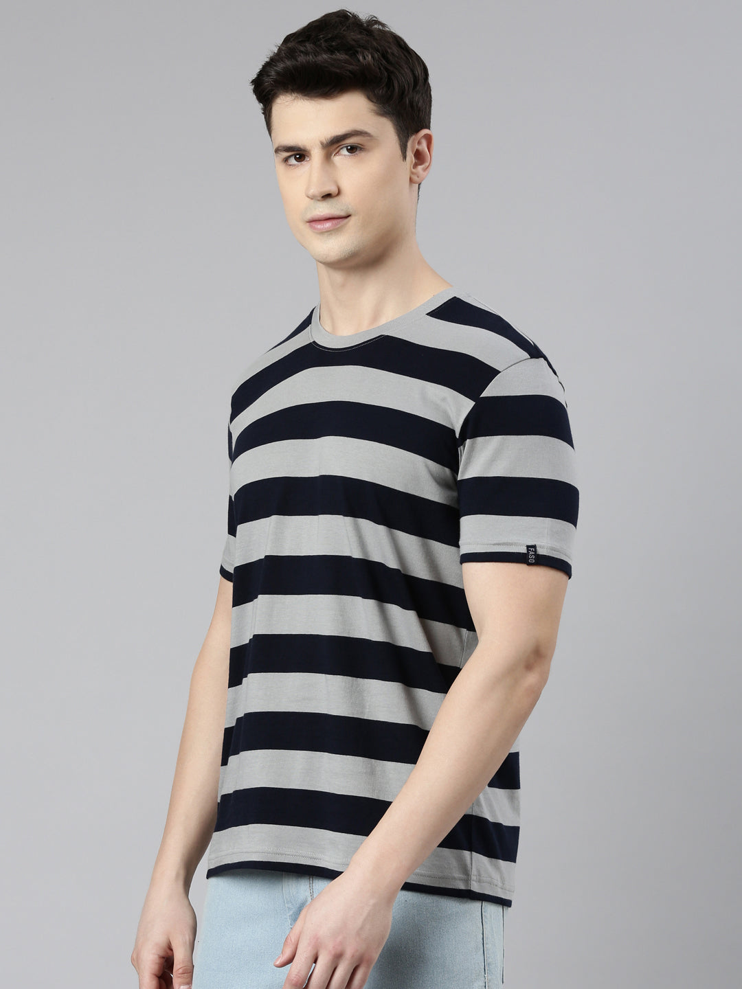 Classy Yarn Dyed Cotton Bold Striped Round Neck T-Shirt