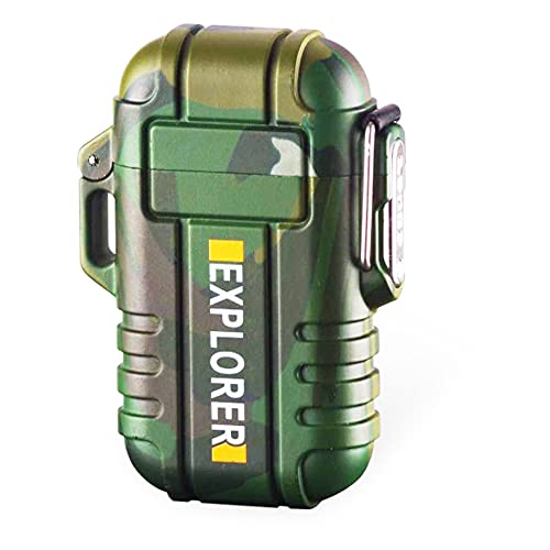 Explorer Waterproof and Windproof Flameless Double ARC Rechargeable Lighter | Allow Resin Made, Military Green, Pocket Size