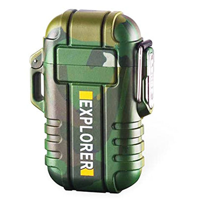 Explorer Waterproof and Windproof Flameless Double ARC Rechargeable Lighter | Allow Resin Made, Military Green, Pocket Size