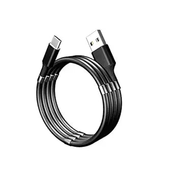 TechGuy4u Magnetic Charging Absorption Cable, Automatically Retractable, Magic Rope, Fast Charger, Made with Protective Silicone Tube (3 ft - Type C, Black)