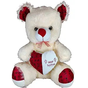 Toy Castle Huggable Cute Smiling Teddy Bear with Red Heart & Bow Tie for Kids, Boys and Girls | Made in India (Cream, Medium)