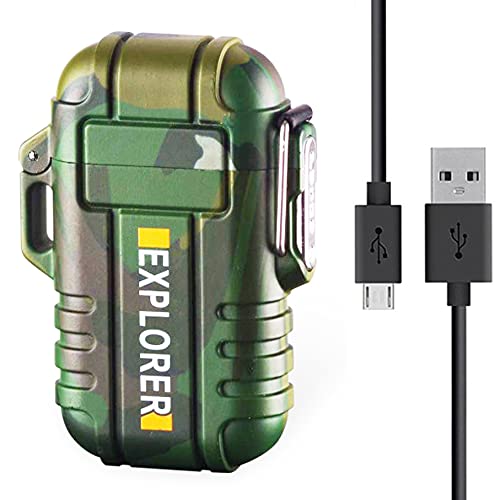 Explorer Waterproof and Windproof Flameless Double ARC Rechargeable Lighter | Allow Resin Made, Military Green, Pocket Size