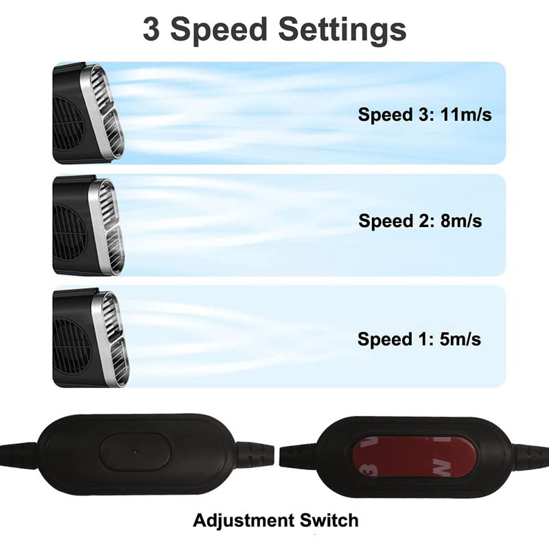 Vehicle Seat Fan, USB Powered Automobile Seat Fan with High Airflow, 3 Speeds