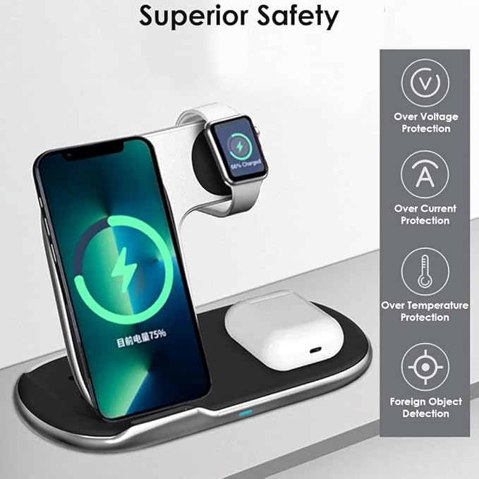 Techgear 3 in 1 Wireless Travel Charging Station, 15W Fast Wireless Charging Station for iPhone 14/13/12/11/XR/XS/Max/Plus, Air Pods 3/2/1/Pro, Apple Watch Series 8-2, Samsung S23 48 DE ltra etc