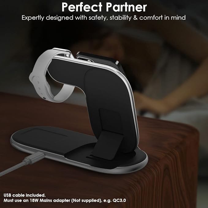 Techgear 3 in 1 Wireless Travel Charging Station, 15W Fast Wireless Charging Station for iPhone 14/13/12/11/XR/XS/Max/Plus, Air Pods 3/2/1/Pro, Apple Watch Series 8-2, Samsung S23 48 DE ltra etc