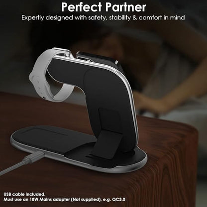 Techgear 3 in 1 Wireless Travel Charging Station, 15W Fast Wireless Charging Station for iPhone 14/13/12/11/XR/XS/Max/Plus, Air Pods 3/2/1/Pro, Apple Watch Series 8-2, Samsung S23 48 DE ltra etc