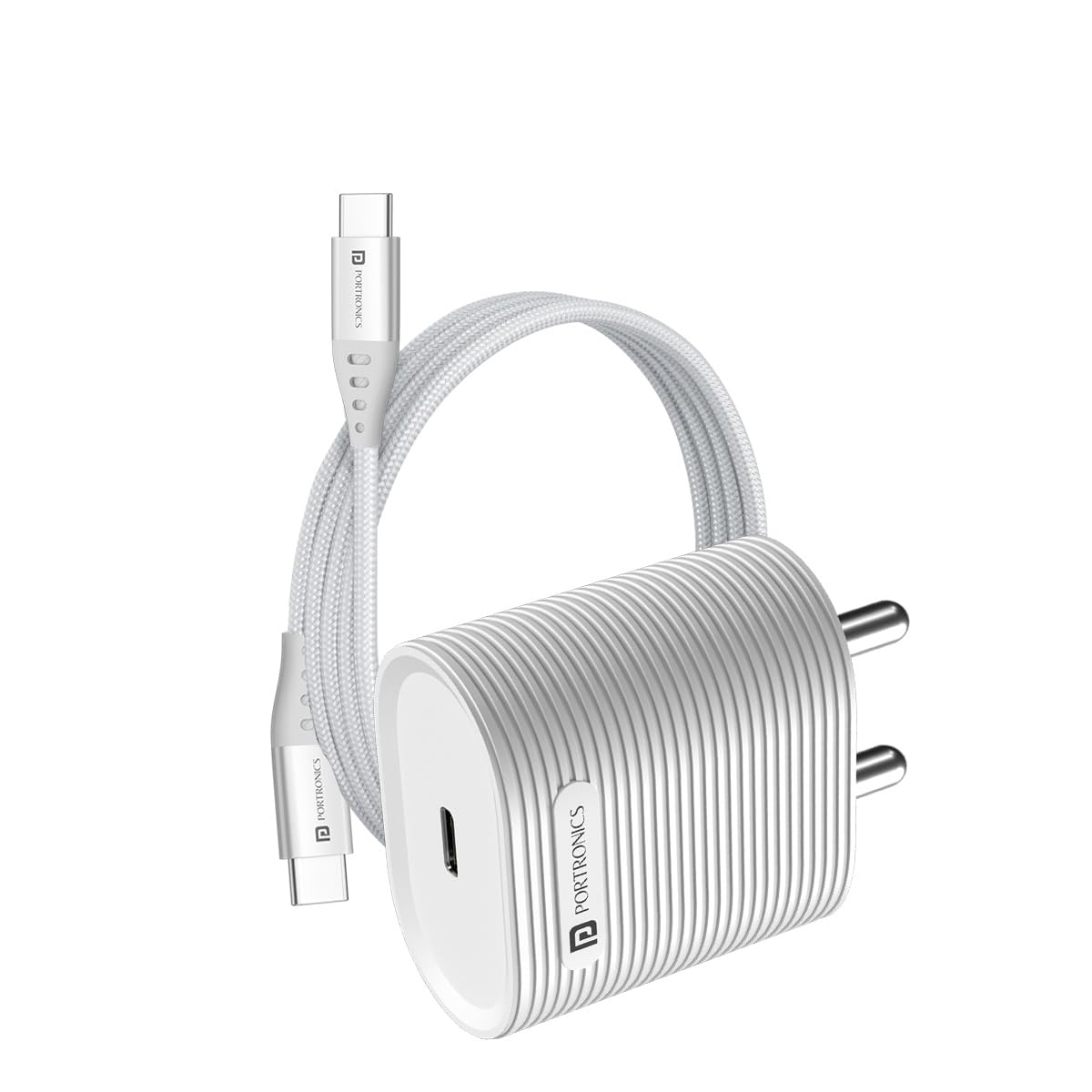 Portronics Adapto 33G 33W GaN Type C PD Port Fast Wall Charger comes with 60W Nylon Braided Type C to Type C fast charging cable, Compatible with iPhone 8…