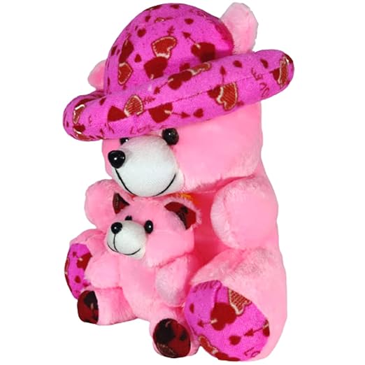 Toy Castle Huggable Mother Teddy Bear with Cute Baby for Kids, Boys and Girls | Made in India (Pink, Medium)