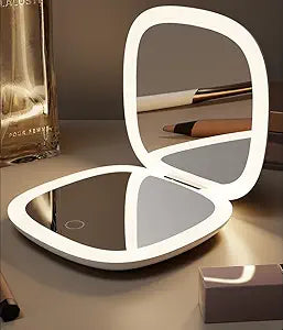 Compact Mirror with LED Light, 1x/10x Magnifying Rechargeable Dimmable Pocket Makeup Mirror for Purse, Travel, 4inch