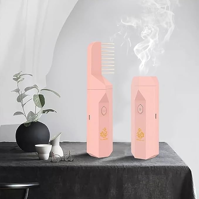 Luxansa Portable Rechargeable Smart Hair Comb Electronic Incense Burner USB Portable Incense Burner Electric Aromatherapy Machine,Handheld Hair Incense Burner Electric Muslim Aroma Diffuser (Pink)