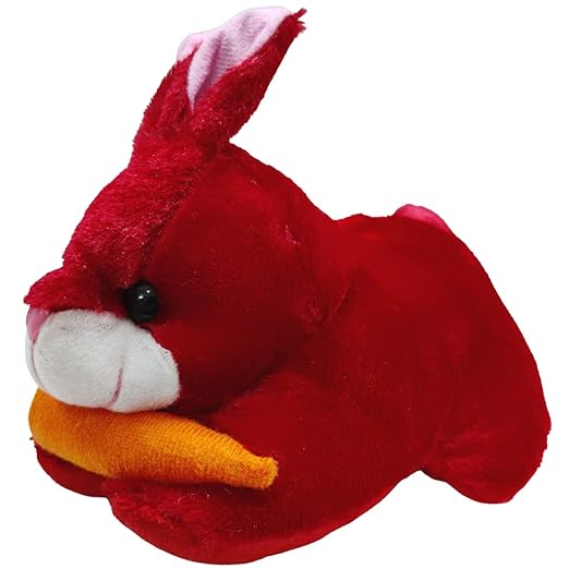 Toy Castle Rabbit with Carrot Furry Teddy Animal Soft Toy -| Unique Design and Pattern | Made in India (Red)